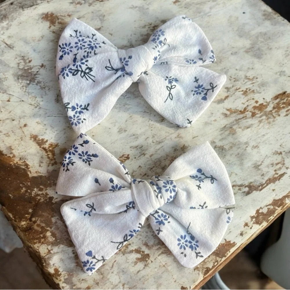 Handmade floral print hand tied Hair bows for kids